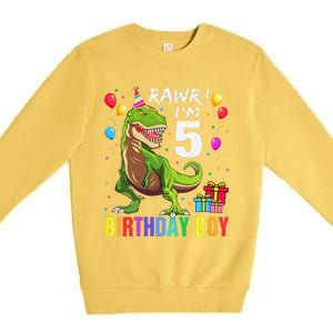 5 Year Old 5th Birthday Boy T Rex Dinosaur Premium Crewneck Sweatshirt