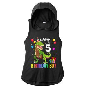 5 Year Old 5th Birthday Boy T Rex Dinosaur Ladies PosiCharge Tri-Blend Wicking Draft Hoodie Tank