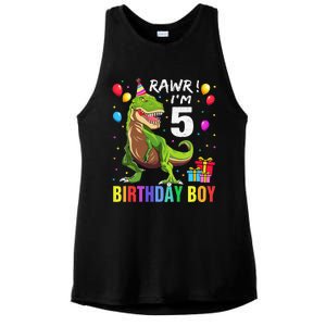 5 Year Old 5th Birthday Boy T Rex Dinosaur Ladies PosiCharge Tri-Blend Wicking Tank