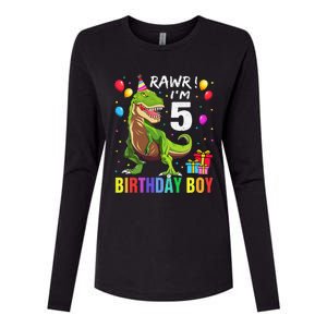 5 Year Old 5th Birthday Boy T Rex Dinosaur Womens Cotton Relaxed Long Sleeve T-Shirt