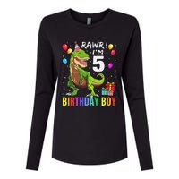 5 Year Old 5th Birthday Boy T Rex Dinosaur Womens Cotton Relaxed Long Sleeve T-Shirt