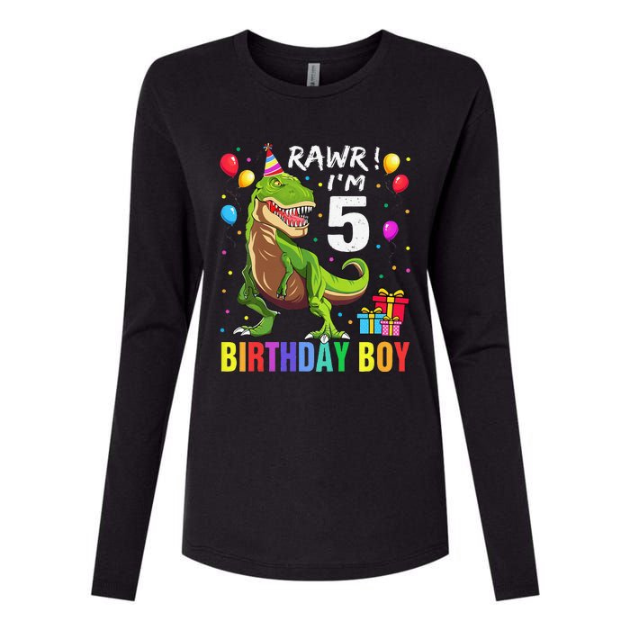 5 Year Old 5th Birthday Boy T Rex Dinosaur Womens Cotton Relaxed Long Sleeve T-Shirt