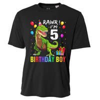 5 Year Old 5th Birthday Boy T Rex Dinosaur Cooling Performance Crew T-Shirt