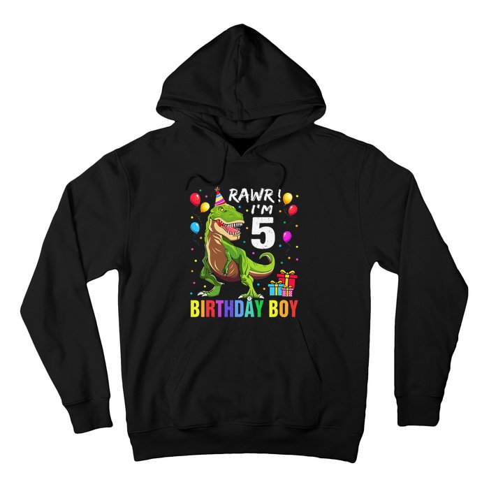 5 Year Old 5th Birthday Boy T Rex Dinosaur Hoodie