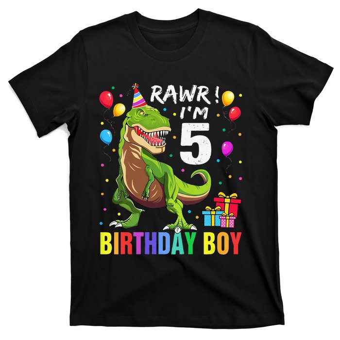 5 Year Old 5th Birthday Boy T Rex Dinosaur T-Shirt