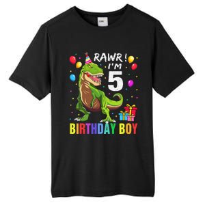 5 Year Old 5th Birthday Boy T Rex Dinosaur Tall Fusion ChromaSoft Performance T-Shirt