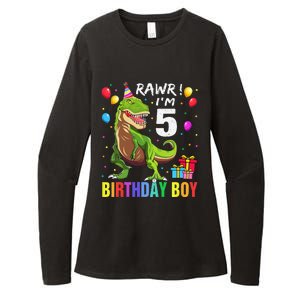 5 Year Old 5th Birthday Boy T Rex Dinosaur Womens CVC Long Sleeve Shirt