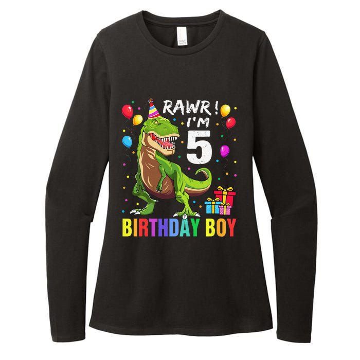 5 Year Old 5th Birthday Boy T Rex Dinosaur Womens CVC Long Sleeve Shirt