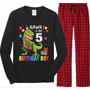 5 Year Old 5th Birthday Boy T Rex Dinosaur Long Sleeve Pajama Set