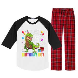 5 Year Old 5th Birthday Boy T Rex Dinosaur Raglan Sleeve Pajama Set