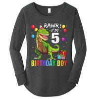 5 Year Old 5th Birthday Boy T Rex Dinosaur Women's Perfect Tri Tunic Long Sleeve Shirt