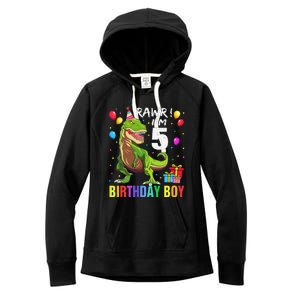 5 Year Old 5th Birthday Boy T Rex Dinosaur Women's Fleece Hoodie