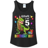 5 Year Old 5th Birthday Boy T Rex Dinosaur Ladies Essential Tank