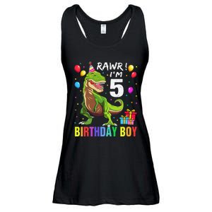 5 Year Old 5th Birthday Boy T Rex Dinosaur Ladies Essential Flowy Tank