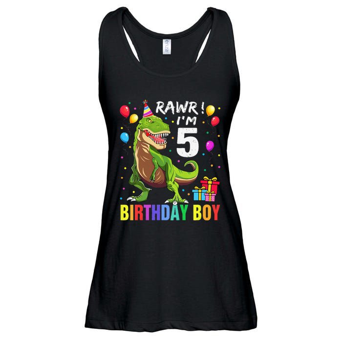 5 Year Old 5th Birthday Boy T Rex Dinosaur Ladies Essential Flowy Tank