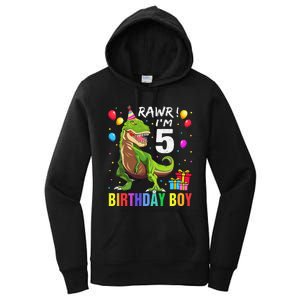 5 Year Old 5th Birthday Boy T Rex Dinosaur Women's Pullover Hoodie