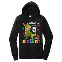 5 Year Old 5th Birthday Boy T Rex Dinosaur Women's Pullover Hoodie