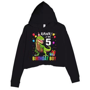 5 Year Old 5th Birthday Boy T Rex Dinosaur Crop Fleece Hoodie