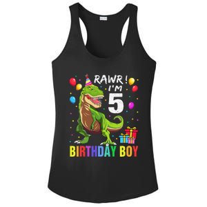 5 Year Old 5th Birthday Boy T Rex Dinosaur Ladies PosiCharge Competitor Racerback Tank