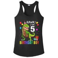 5 Year Old 5th Birthday Boy T Rex Dinosaur Ladies PosiCharge Competitor Racerback Tank