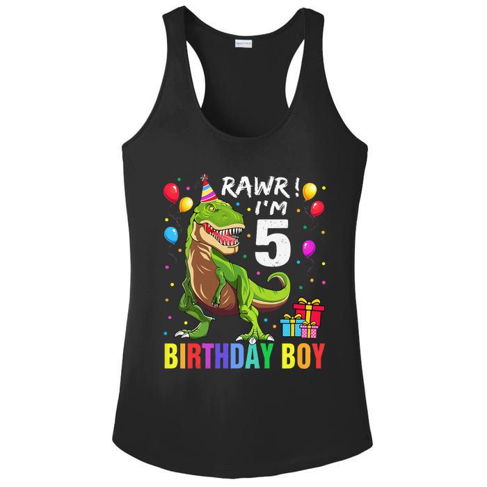 5 Year Old 5th Birthday Boy T Rex Dinosaur Ladies PosiCharge Competitor Racerback Tank