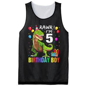 5 Year Old 5th Birthday Boy T Rex Dinosaur Mesh Reversible Basketball Jersey Tank