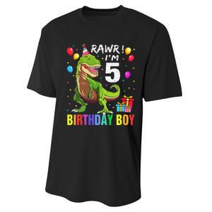 5 Year Old 5th Birthday Boy T Rex Dinosaur Performance Sprint T-Shirt