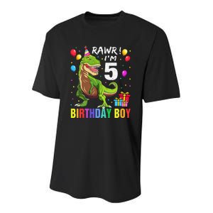 5 Year Old 5th Birthday Boy T Rex Dinosaur Youth Performance Sprint T-Shirt