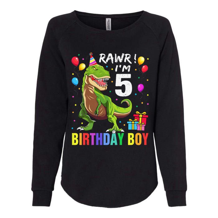 5 Year Old 5th Birthday Boy T Rex Dinosaur Womens California Wash Sweatshirt