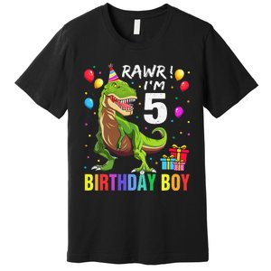 5 Year Old 5th Birthday Boy T Rex Dinosaur Premium T-Shirt