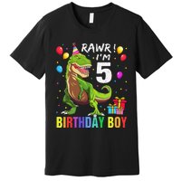 5 Year Old 5th Birthday Boy T Rex Dinosaur Premium T-Shirt