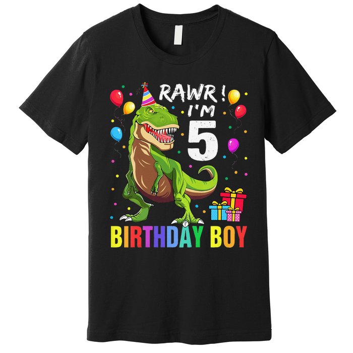 5 Year Old 5th Birthday Boy T Rex Dinosaur Premium T-Shirt