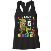 5 Year Old 5th Birthday Boy T Rex Dinosaur Women's Racerback Tank