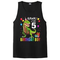 5 Year Old 5th Birthday Boy T Rex Dinosaur PosiCharge Competitor Tank