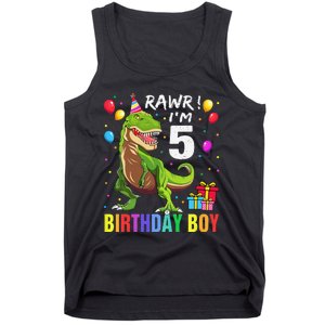 5 Year Old 5th Birthday Boy T Rex Dinosaur Tank Top