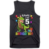 5 Year Old 5th Birthday Boy T Rex Dinosaur Tank Top