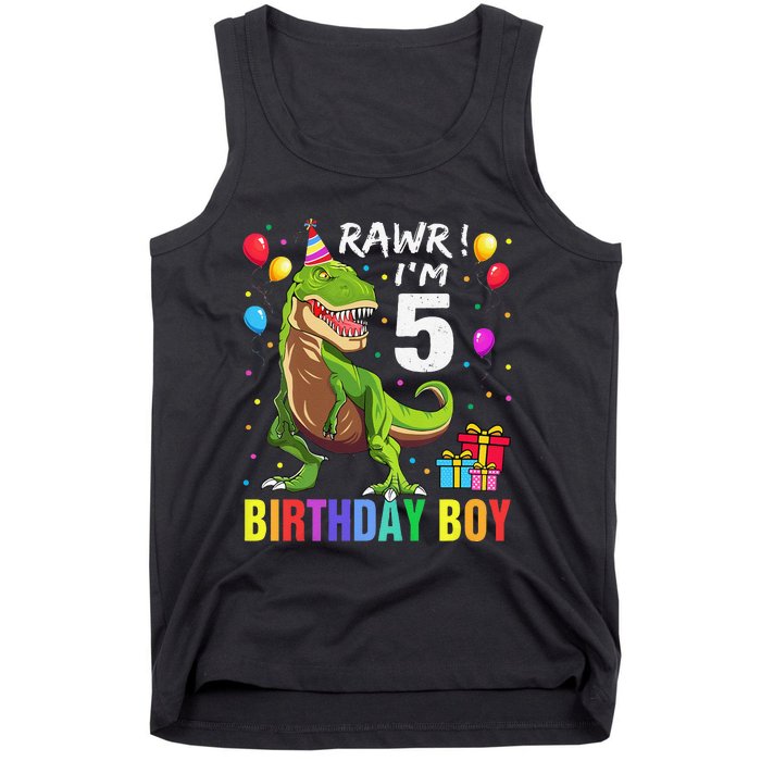 5 Year Old 5th Birthday Boy T Rex Dinosaur Tank Top