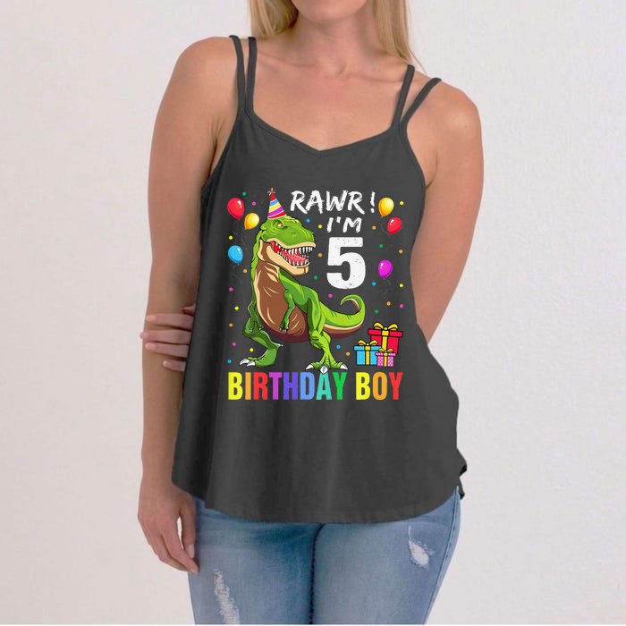 5 Year Old 5th Birthday Boy T Rex Dinosaur Women's Strappy Tank