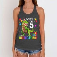 5 Year Old 5th Birthday Boy T Rex Dinosaur Women's Knotted Racerback Tank