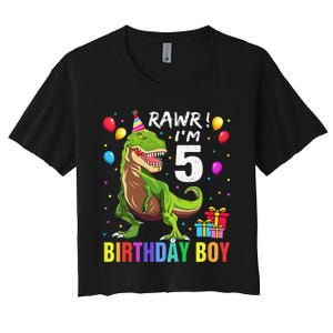 5 Year Old 5th Birthday Boy T Rex Dinosaur Women's Crop Top Tee