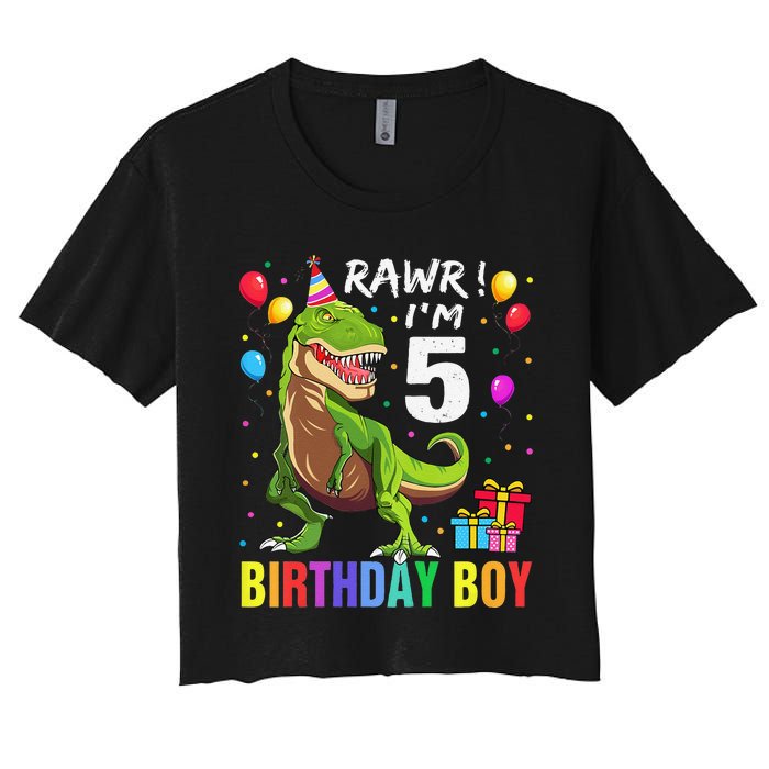 5 Year Old 5th Birthday Boy T Rex Dinosaur Women's Crop Top Tee