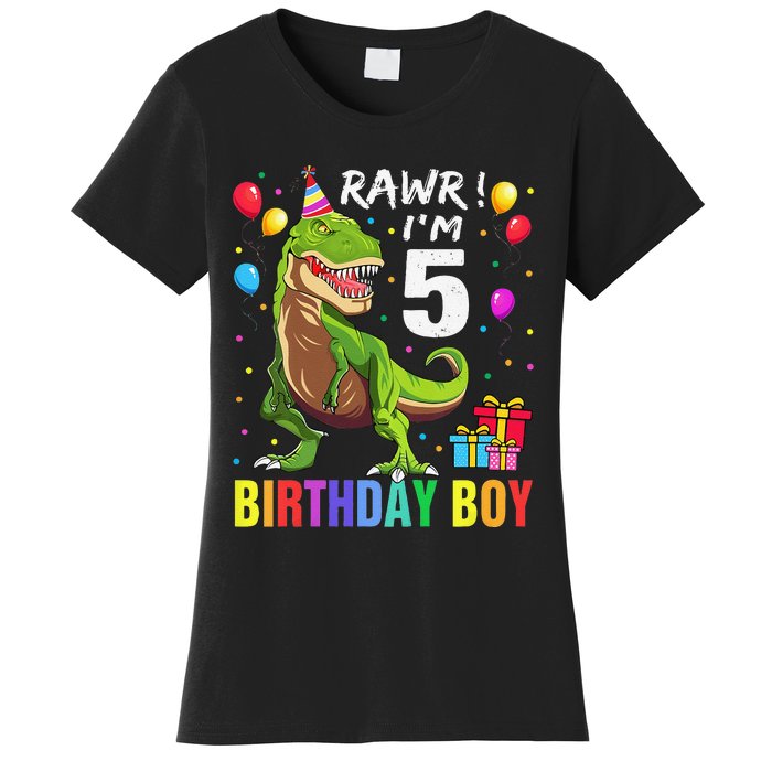 5 Year Old 5th Birthday Boy T Rex Dinosaur Women's T-Shirt