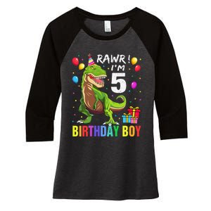 5 Year Old 5th Birthday Boy T Rex Dinosaur Women's Tri-Blend 3/4-Sleeve Raglan Shirt