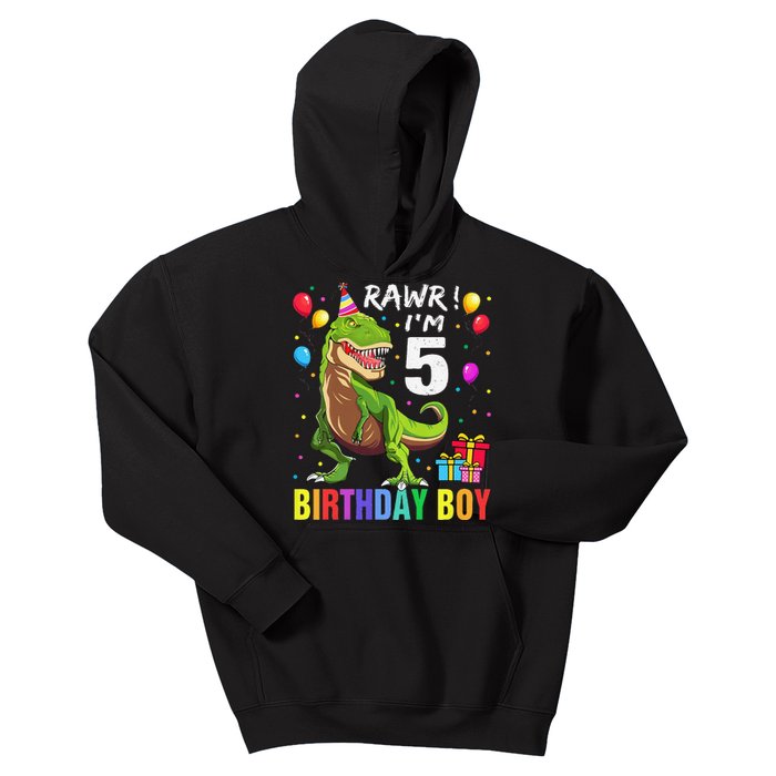 5 Year Old 5th Birthday Boy T Rex Dinosaur Kids Hoodie