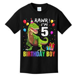 5 Year Old 5th Birthday Boy T Rex Dinosaur Kids T-Shirt