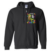 5 Year Old 5th Birthday Boy T Rex Dinosaur Full Zip Hoodie