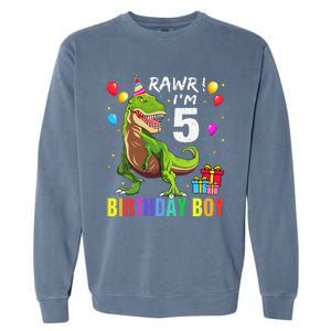 5 Year Old 5th Birthday Boy T Rex Dinosaur Garment-Dyed Sweatshirt