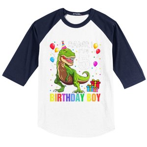 5 Year Old 5th Birthday Boy T Rex Dinosaur Baseball Sleeve Shirt