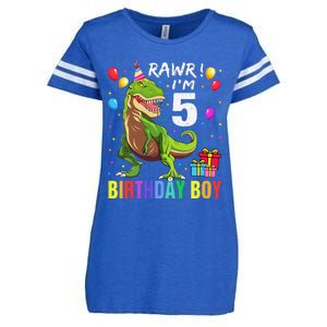 5 Year Old 5th Birthday Boy T Rex Dinosaur Enza Ladies Jersey Football T-Shirt