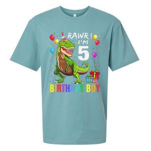 5 Year Old 5th Birthday Boy T Rex Dinosaur Sueded Cloud Jersey T-Shirt